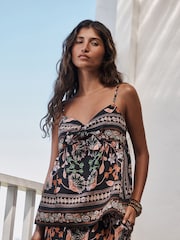 Navy Pink Floral Print Knot Front Cami Top - Image 1 of 6