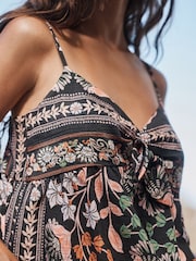 Navy Pink Floral Print Knot Front Cami Top - Image 6 of 6