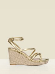 Sosandar Gold Metallic Strappy Stud Embellished Detail Wedge Espadrilles - Image 1 of 4