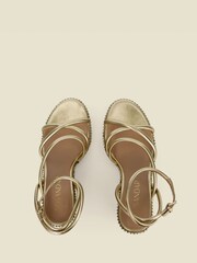 Sosandar Gold Metallic Strappy Stud Embellished Detail Wedge Espadrilles - Image 3 of 4