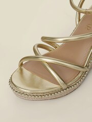 Sosandar Gold Metallic Strappy Stud Embellished Detail Wedge Espadrilles - Image 4 of 4