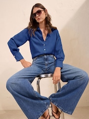 Friends Like These Cobalt Blue Satin Button Through Shirt - Image 1 of 5