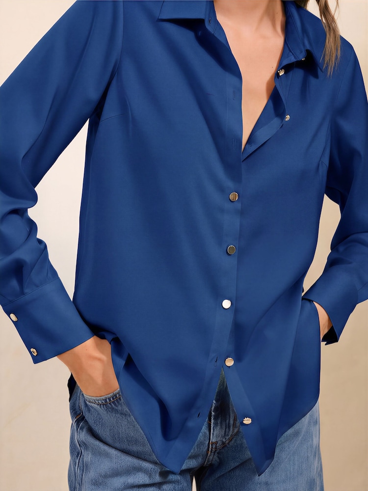 Friends Like These Cobalt Blue Satin Button Through Shirt - Image 2 of 5