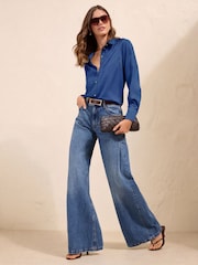 Friends Like These Cobalt Blue Satin Button Through Shirt - Image 3 of 5