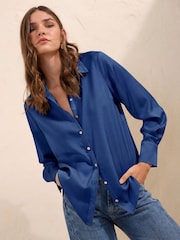Friends Like These Cobalt Blue Satin Button Through Shirt - Image 4 of 5