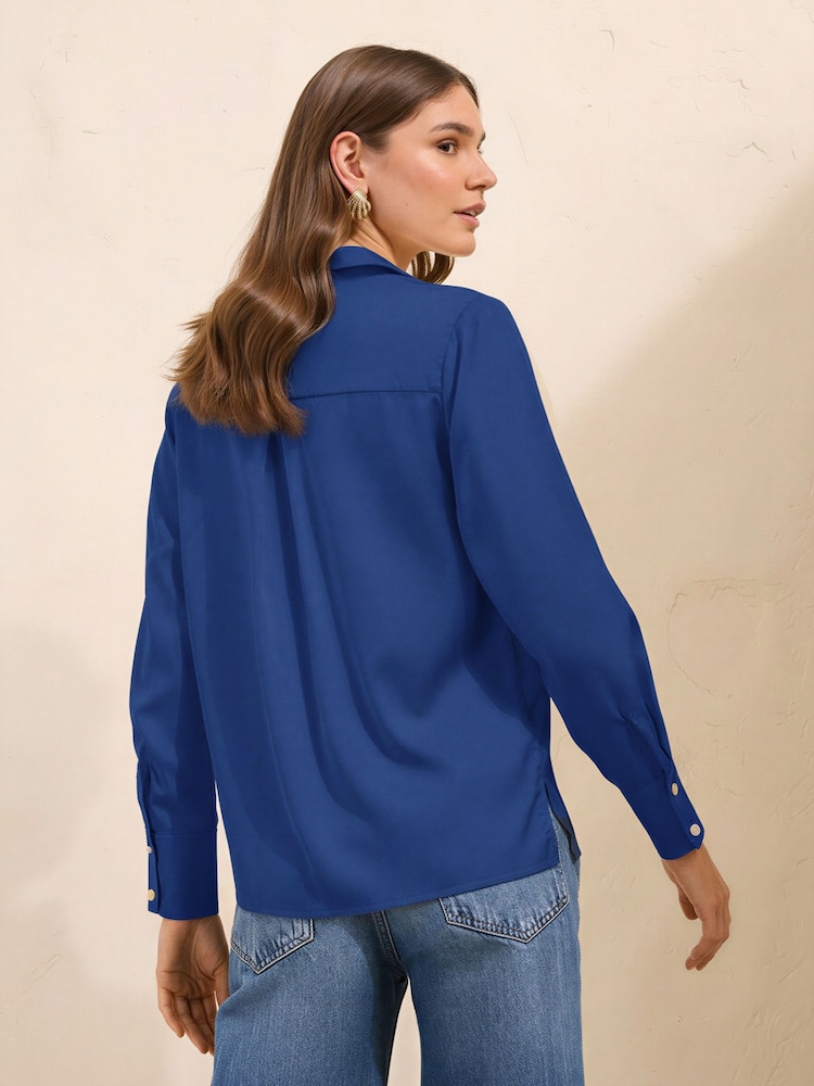 Friends Like These Cobalt Blue Satin Button Through Shirt - Image 5 of 5