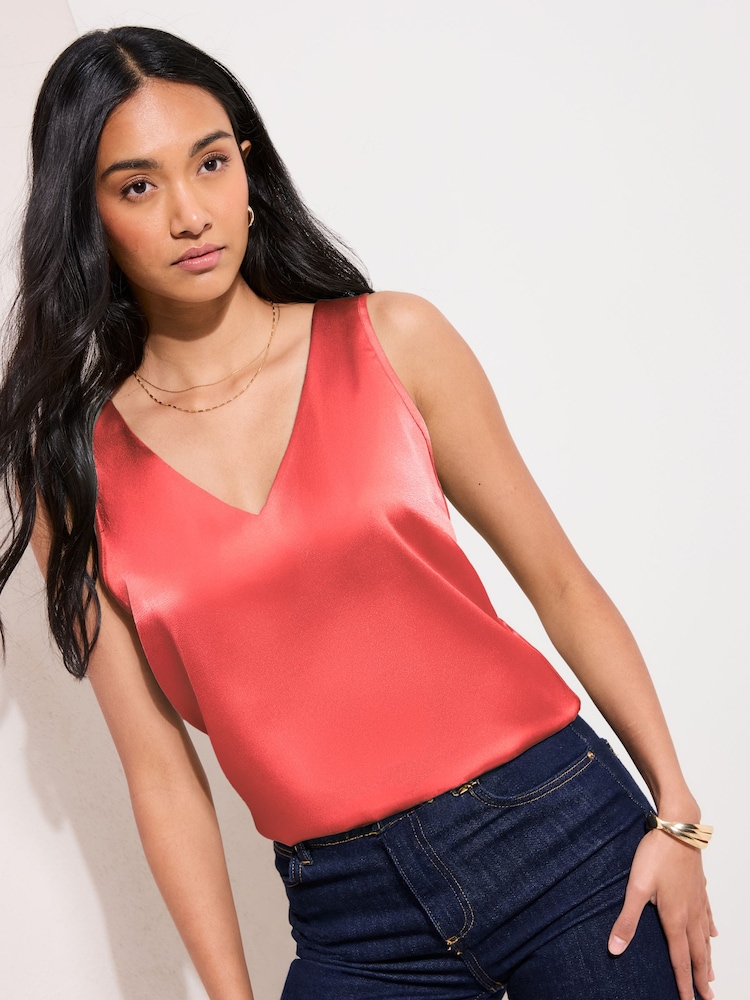 Friends Like These Coral Pink V-Neck Vest Top - Image 1 of 4