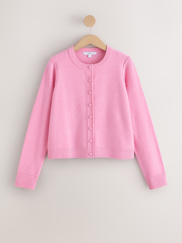 Pink Supersoft Crew Neck Long Sleeve Cardigan - Image 1 of 3 Pink Supersoft Crew Neck Long Sleeve Cardigan - Image 1 of 3