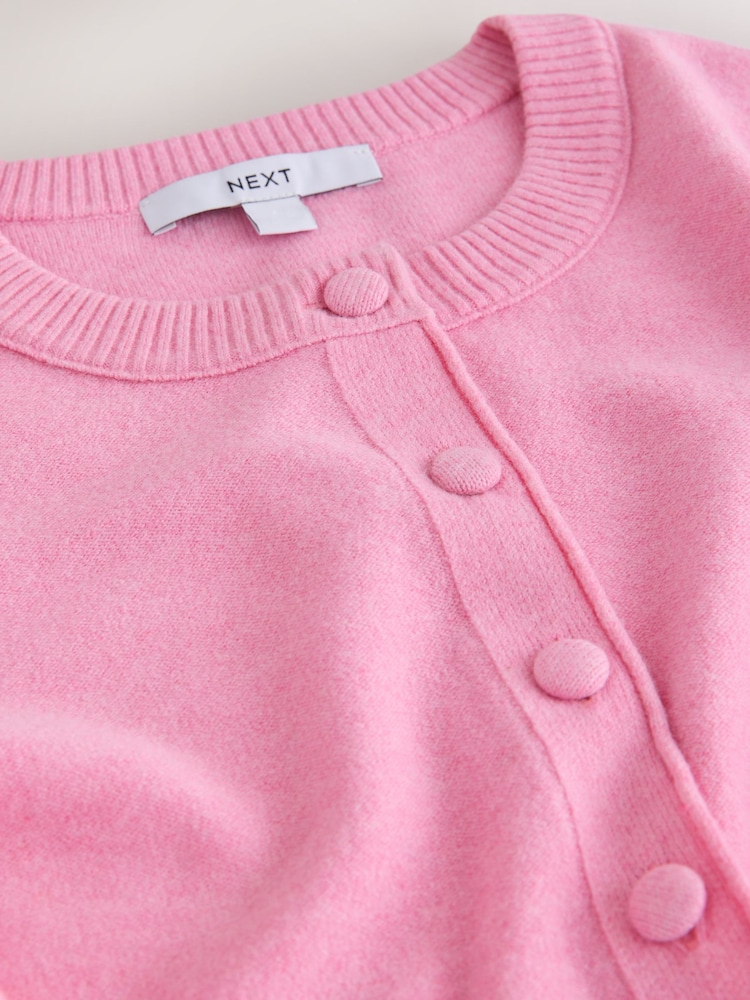 Pink Supersoft Crew Neck Long Sleeve Cardigan - Image 3 of 3 Pink Supersoft Crew Neck Long Sleeve Cardigan - Image 3 of 3