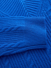 Kobaltowy niebieski - Supersoft Cable Knit V-Neck Mid Length Jumper - Obraz 3 z 3