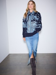 Navy Blue/White Paisley Knitted Scarf - Image 2 of 7