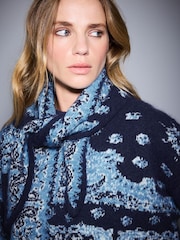 Navy Blue/White Paisley Knitted Scarf - Image 3 of 7