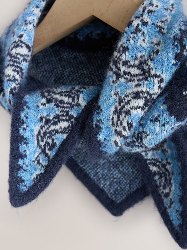 Navy Blue/White Paisley Knitted Scarf - Image 7 of 7