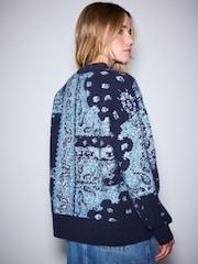 Navy Blue/White Relaxed Long Sleeve Crew Neck Jumper - Image 4 of 8
