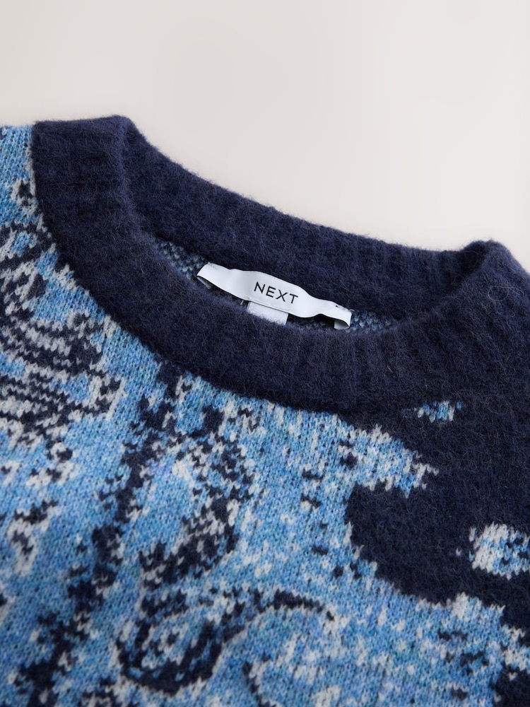 Navy Blue/White Relaxed Long Sleeve Crew Neck Jumper - Image 8 of 8 Navy Blue/White Relaxed Long Sleeve Crew Neck Jumper - Image 8 of 8