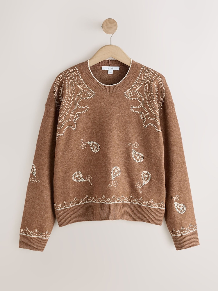 Brown emb Supersoft Crew Neck Long Sleeve Jumper - Image 2 of 4