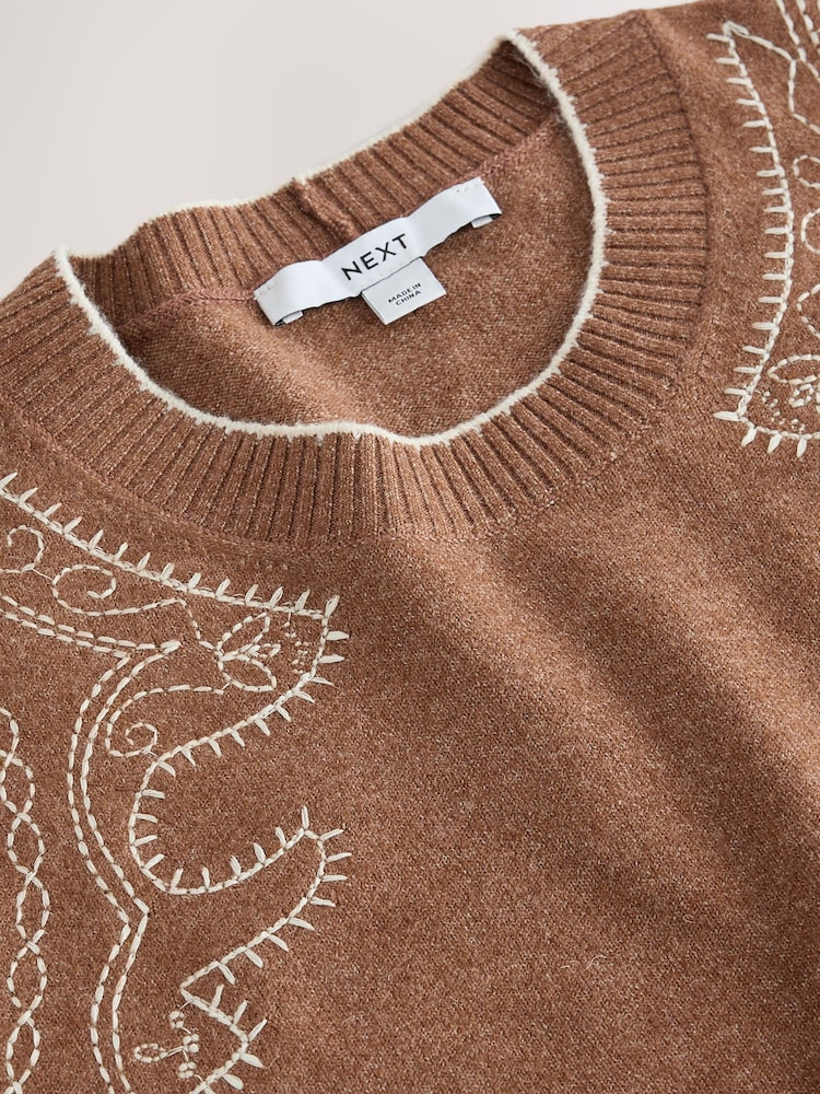 Brown emb Supersoft Crew Neck Long Sleeve Jumper - Image 4 of 4