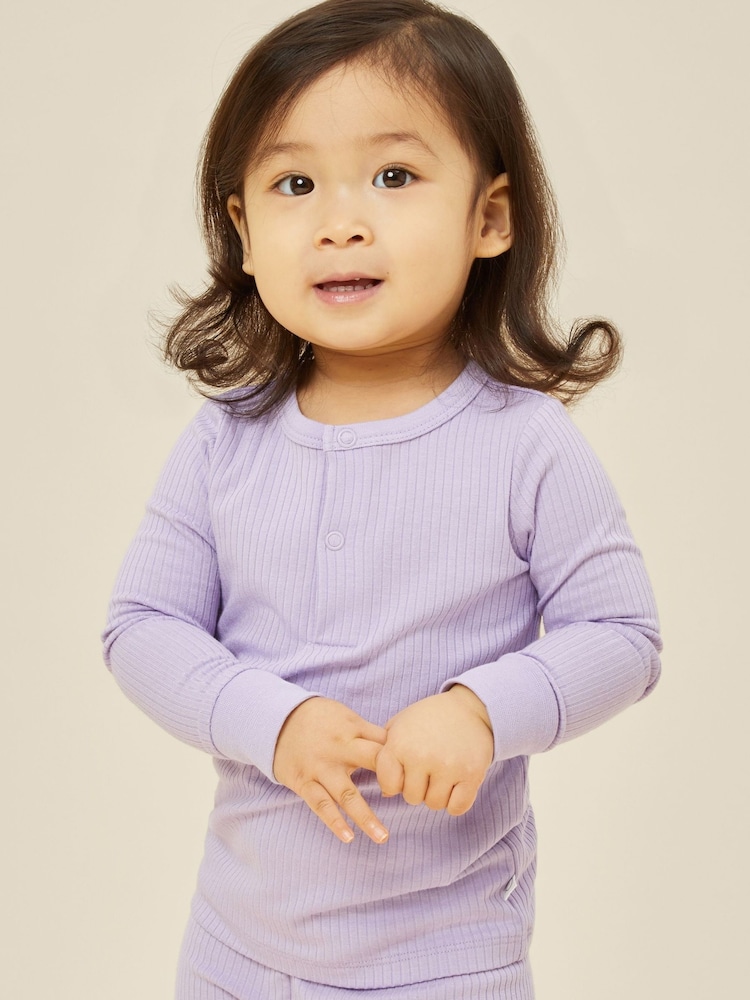 MORI Purple Ribbed Supersoft Pyjamas - Image 1 of 4