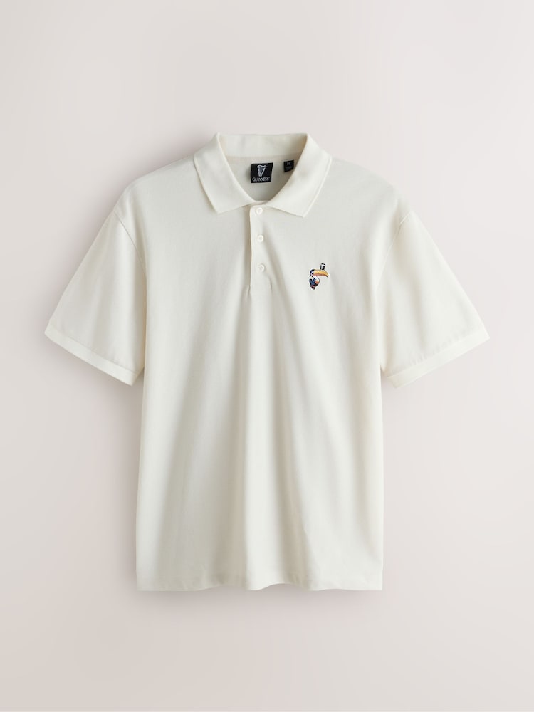 Ecru White Guinness Regular Fit Embroidered Pique Polo Shirt - Image 1 of 3 Ecru White Guinness Regular Fit Embroidered Pique Polo Shirt - Image 1 of 3