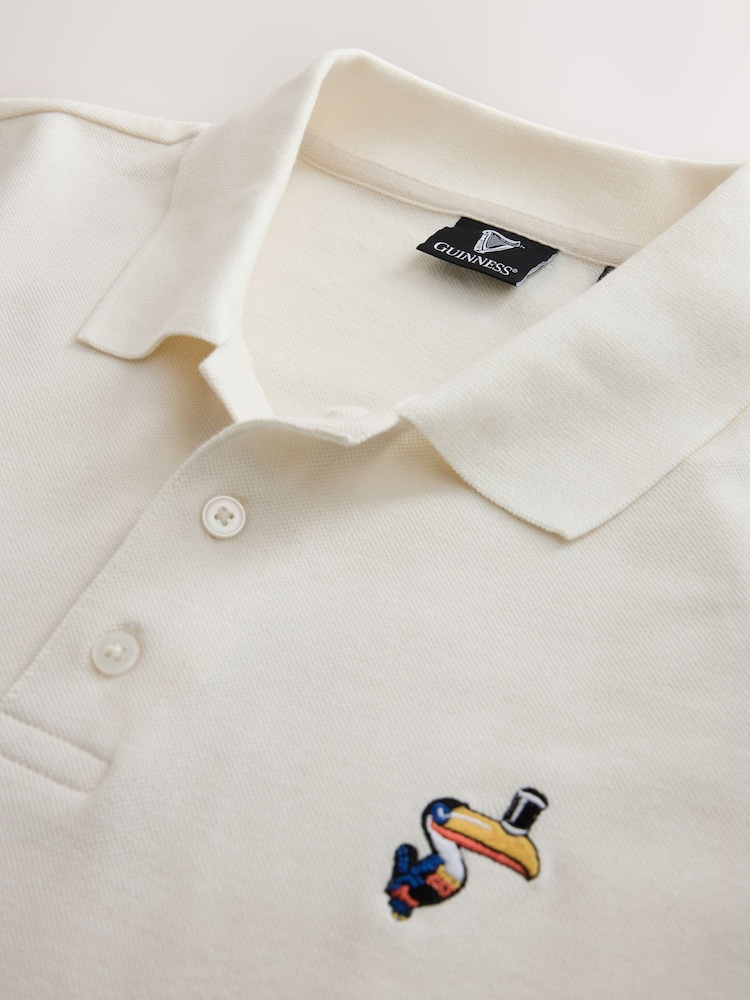 Ecru White Guinness Regular Fit Embroidered Pique Polo Shirt - Image 2 of 3 Ecru White Guinness Regular Fit Embroidered Pique Polo Shirt - Image 2 of 3