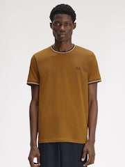 Fred Perry Tan Brown Twin Tipped Logo T-Shirt - Image 1 of 5