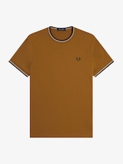 Fred Perry Tan Brown Twin Tipped Logo T-Shirt - Image 4 of 5
