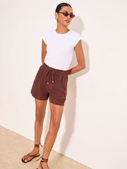 Lipsy Chocolate Brown Touch of Linen Shorts - Image 4 of 5