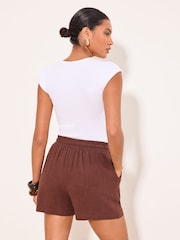 Lipsy Chocolate Brown Touch of Linen Shorts - Image 5 of 5
