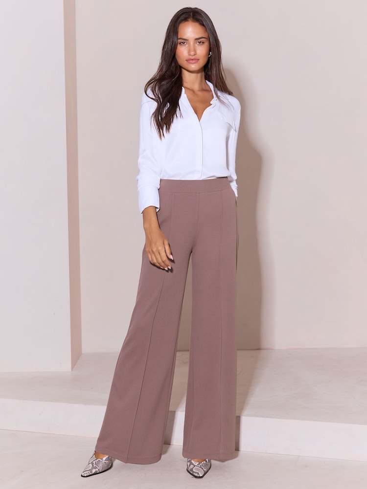 Lipsy Taupe Brown Petite High Waist Wide Leg Trousers - Image 1 of 5