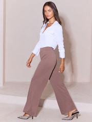 Lipsy Taupe Brown Petite High Waist Wide Leg Trousers - Image 4 of 5
