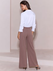 Lipsy Taupe Brown Petite High Waist Wide Leg Trousers - Image 5 of 5