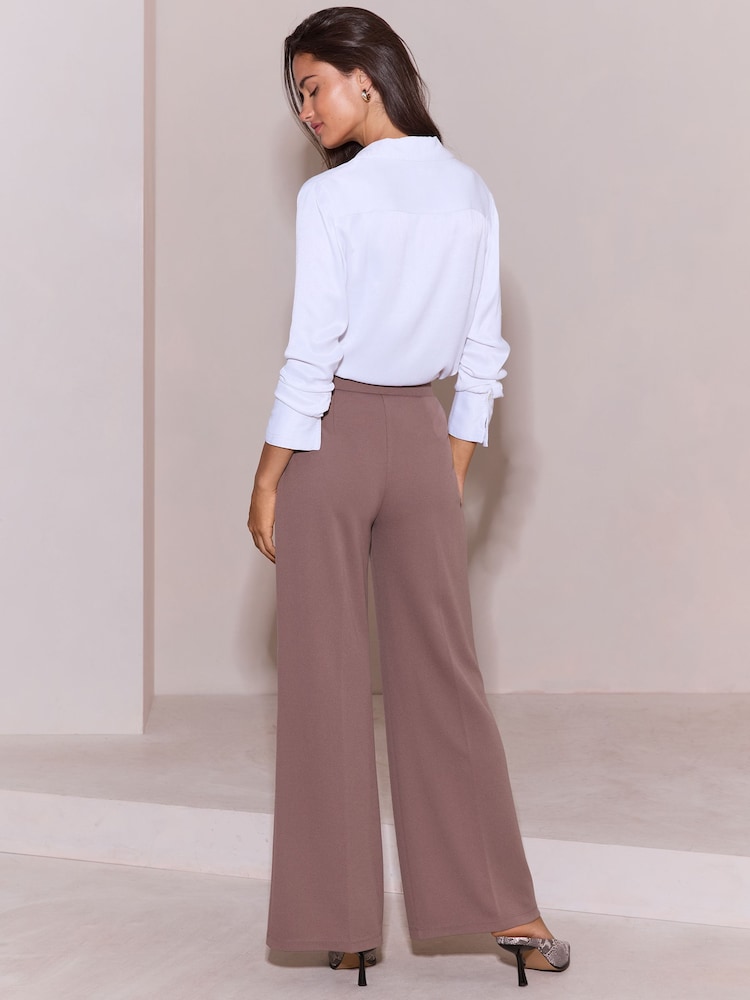 Lipsy Taupe Brown Petite High Waist Wide Leg Trousers - Image 5 of 5