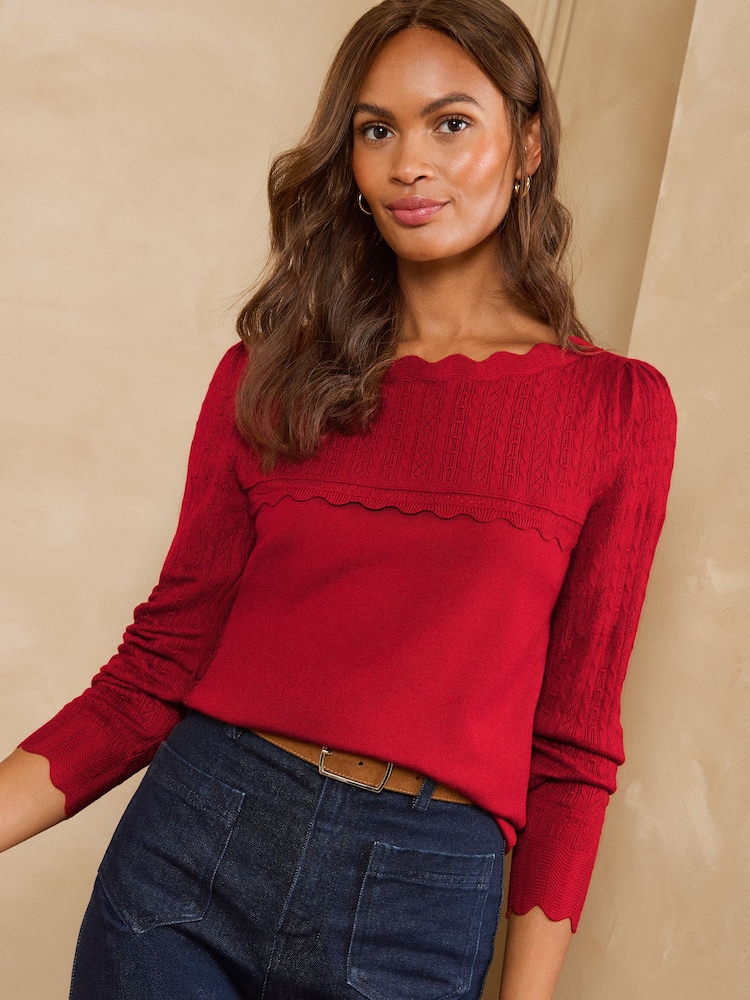Love & Roses Scalloped Slash Neck Long Sleeve Knitted Top - Bild 2 von 7