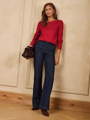 Love & Roses Scalloped Slash Neck Long Sleeve Knitted Top - Bild 4 von 7