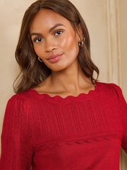 Love & Roses Scalloped Slash Neck Long Sleeve Knitted Top - Bild 5 von 7