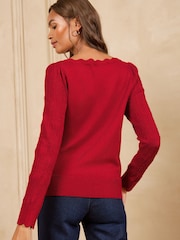Love & Roses Scalloped Slash Neck Long Sleeve Knitted Top - Bild 6 von 7