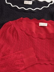 Love & Roses Scalloped Slash Neck Long Sleeve Knitted Top - Bild 7 von 7