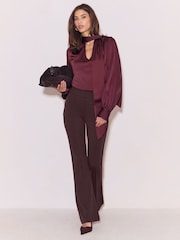 Lipsy Chocolate Brown Petite High Waisted Bootleg Jersey Trousers - Image 3 of 4