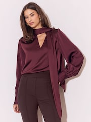Lipsy Chocolate Brown High Waisted Bootleg Jersey Trousers - Image 2 of 4