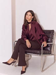 Lipsy Chocolate Brown High Waisted Bootleg Jersey Trousers - Image 4 of 4