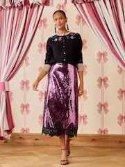 Love & Roses X Kate Fox Black Cosy Sparkle Bow Crew neck Christmas Knitted Cardigan - Image 3 of 4