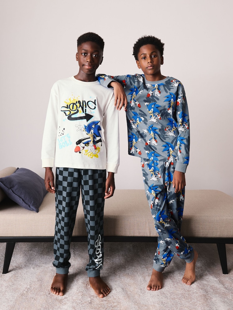 Ecru/Grey Sonic the Hedgehog Jogger Pyjamas 2 Pack (3-14yrs) - Image 2 of 10 Ecru/Grey Sonic the Hedgehog Jogger Pyjamas 2 Pack (3-14yrs) - Image 2 of 10