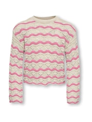 ONLY KIDS Pink / Brown Crew Neck Striped Jumper - Image 1 of 3