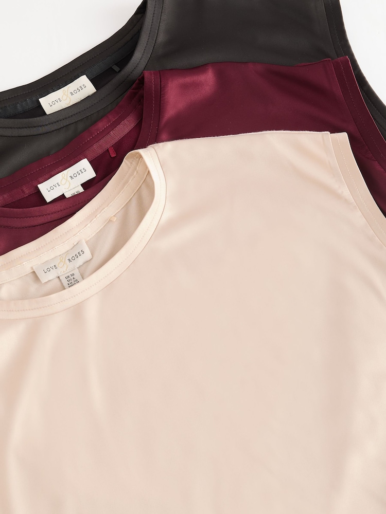 Love & Roses Satin Front T-Shirts 3 Multipack - Image 8 of 8
