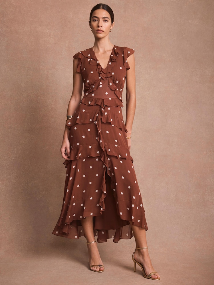 Mint Velvet Polka Dot Ruffle Midi Dress - 圖片 1/8