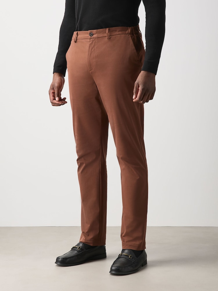 Tan Brown Muscle Fit Smart Cotton TENCEL™ Lyocell Blend Chinos With Comfort Waistband - Image 1 of 13
