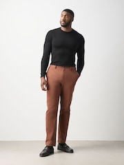 Tan Brown Muscle Fit Smart Cotton TENCEL™ Lyocell Blend Chinos With Comfort Waistband - Image 2 of 13