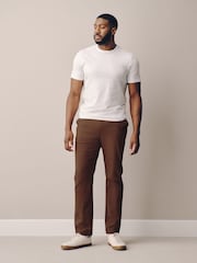 Tan Brown Muscle Fit Smart Cotton TENCEL™ Lyocell Blend Chinos With Comfort Waistband - Image 8 of 13