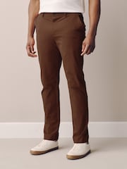 Tan Brown Muscle Fit Smart Cotton TENCEL™ Lyocell Blend Chinos With Comfort Waistband - Image 9 of 13