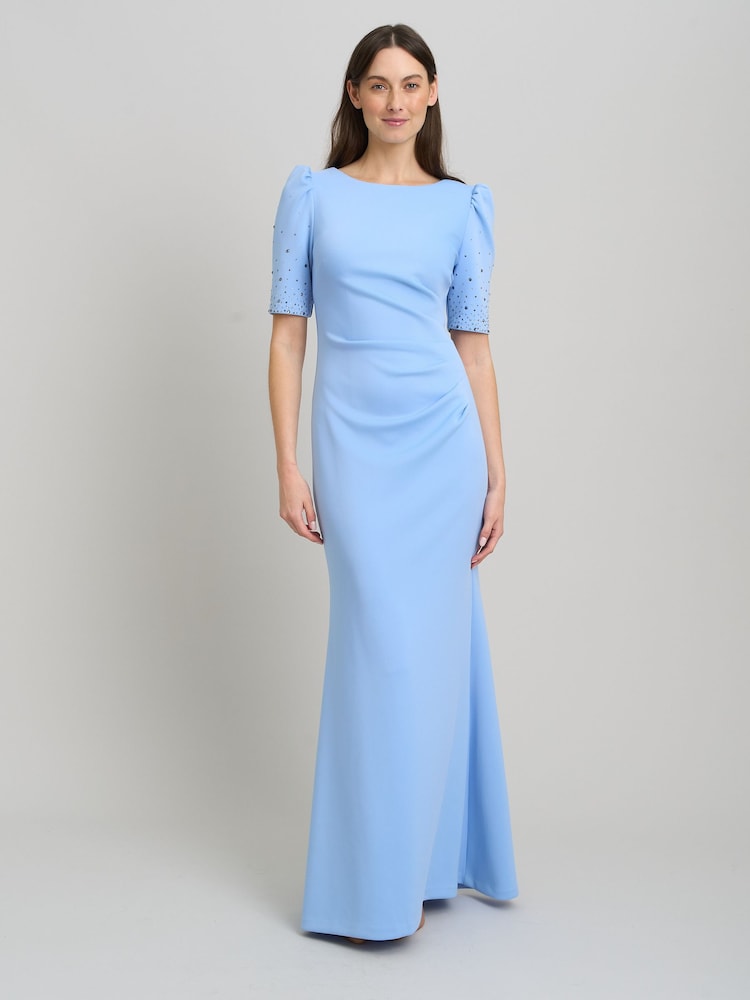 Gina Bacconi Blue Jadie Maxi Dress With Beaded Sleeves - Image 1 of 7